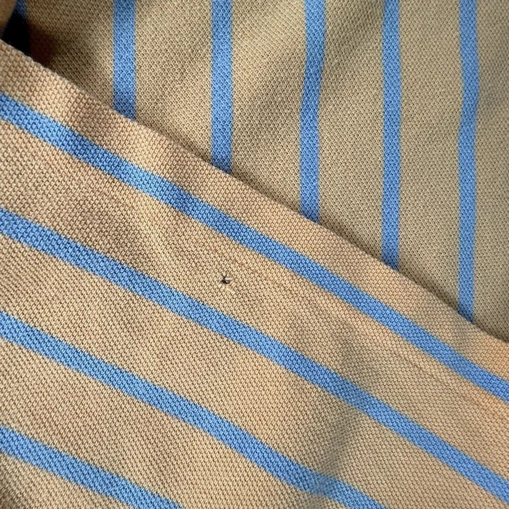RALPH LAUREN‎ Polo Mens Shirt Large Peach Blue Striped Short Sleeve Cotton